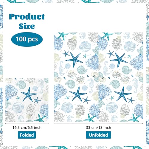 100 Pcs Ocean Coral Square Party Napkins - Grencian