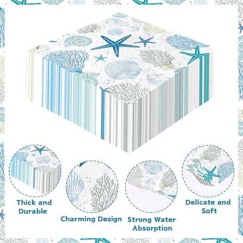 100 Pcs Ocean Coral Square Party Napkins - Grencian