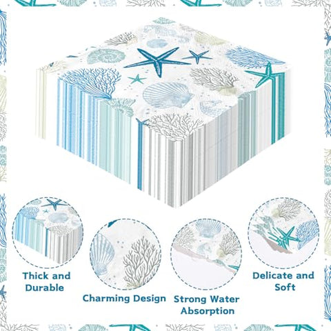 100 Pcs Ocean Coral Square Party Napkins - Grencian