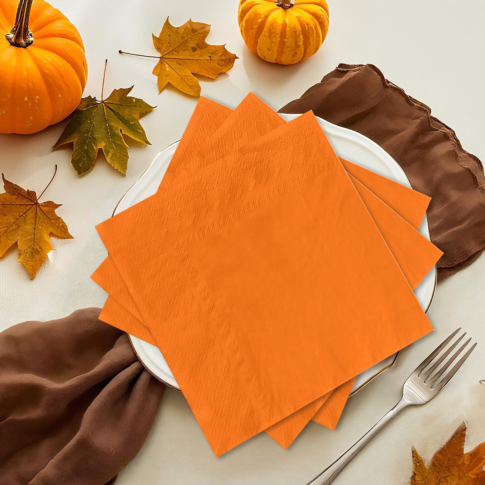 100 Pcs Orange Square Party Napkins - Grencian