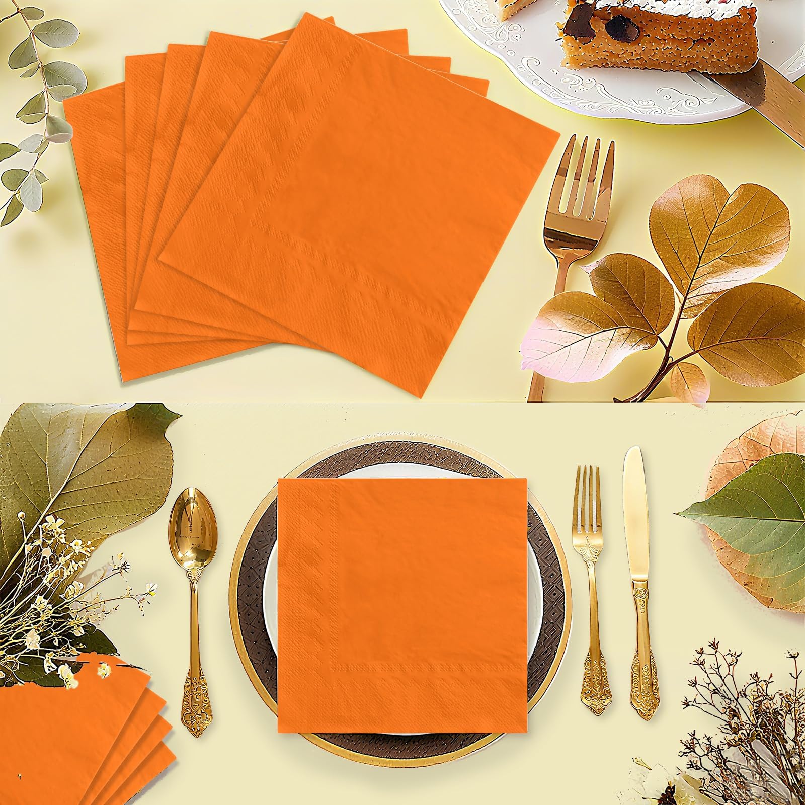 100 Pcs Orange Square Party Napkins - Grencian