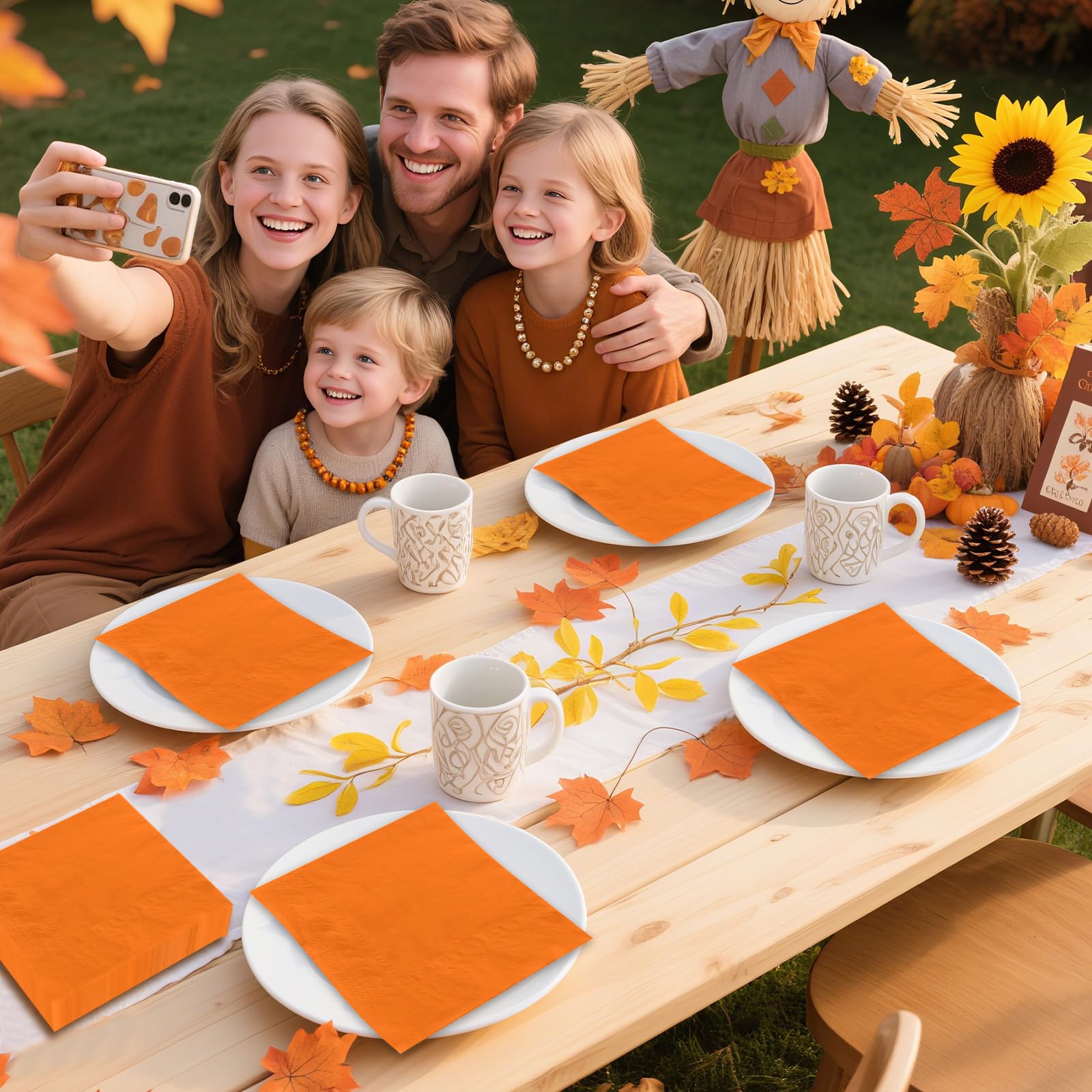 100 Pcs Orange Square Party Napkins - Grencian