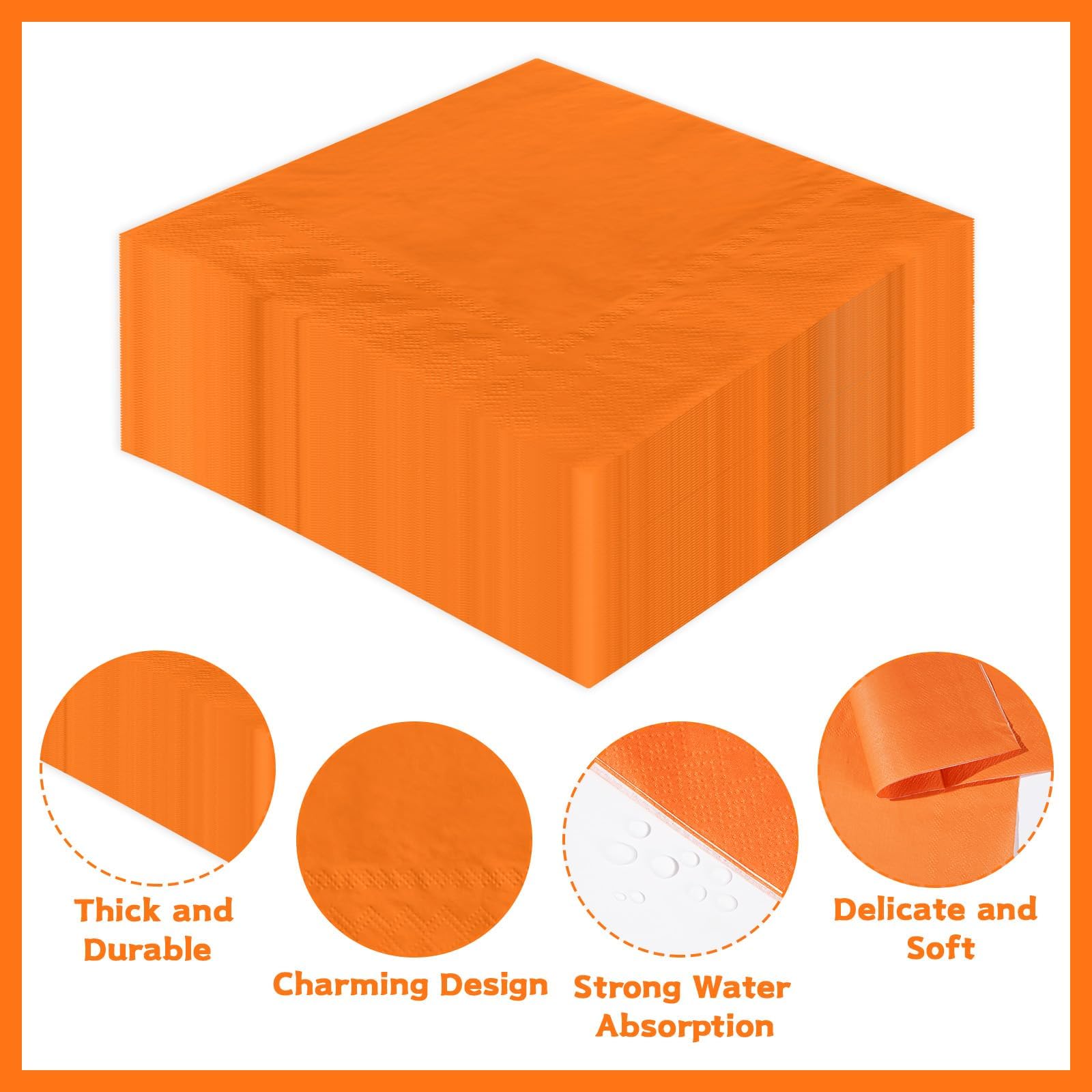 100 Pcs Orange Square Party Napkins - Grencian