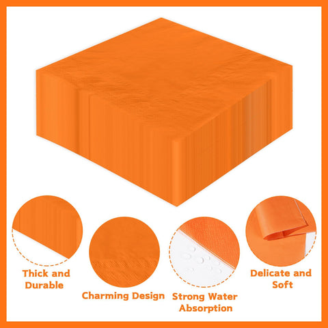 100 Pcs Orange Square Party Napkins - Grencian