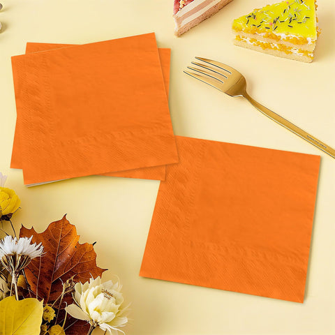 100 Pcs Orange Square Party Napkins - Grencian