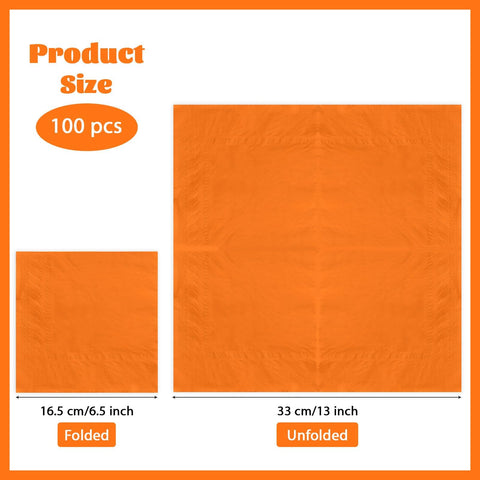 100 Pcs Orange Square Party Napkins - Grencian
