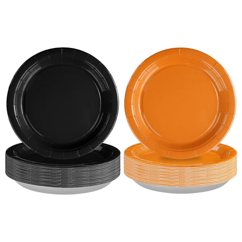 100 Pcs Orange and Black Party Paper Plates - Grencian