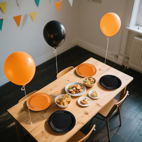 100 Pcs Orange and Black Party Paper Plates - Grencian