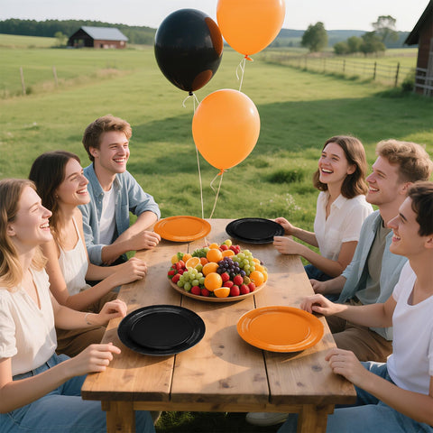 100 Pcs Orange and Black Party Paper Plates - Grencian
