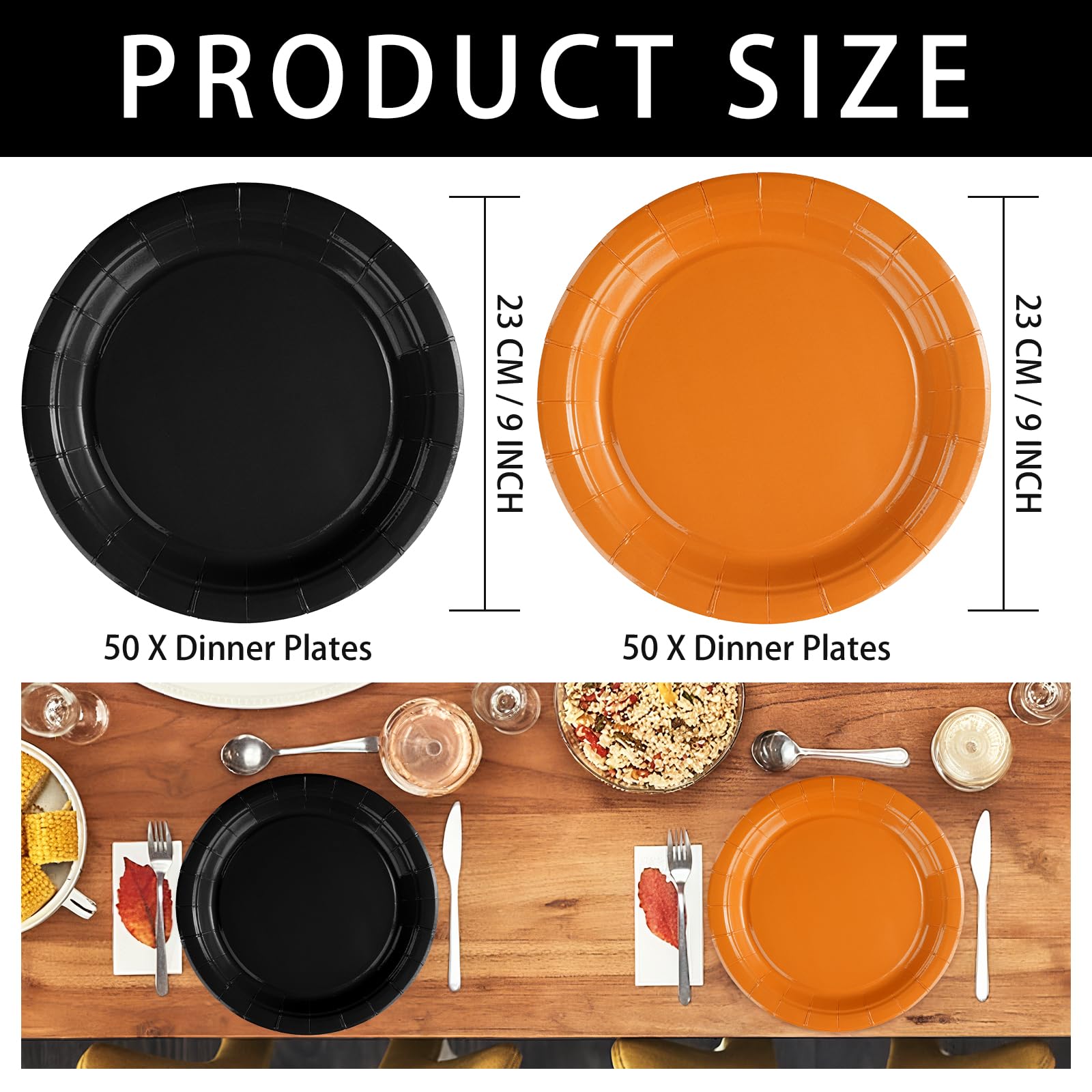 100 Pcs Orange and Black Party Paper Plates - Grencian