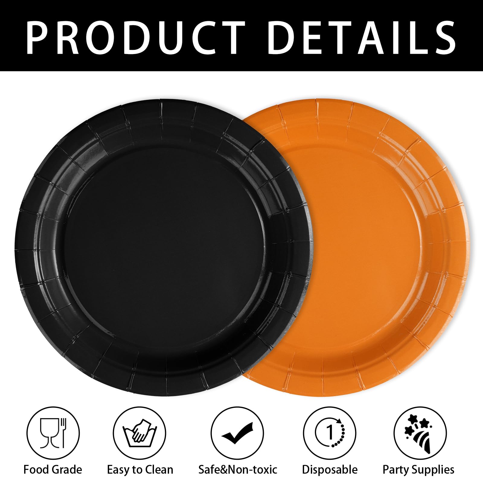 100 Pcs Orange and Black Party Paper Plates - Grencian