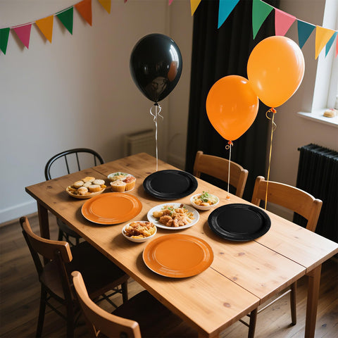 100 Pcs Orange and Black Party Paper Plates - Grencian