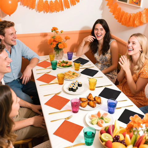 100 Pcs Orange and Black Square Party Napkins - Grencian