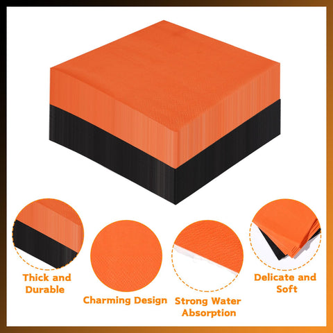 100 Pcs Orange and Black Square Party Napkins - Grencian