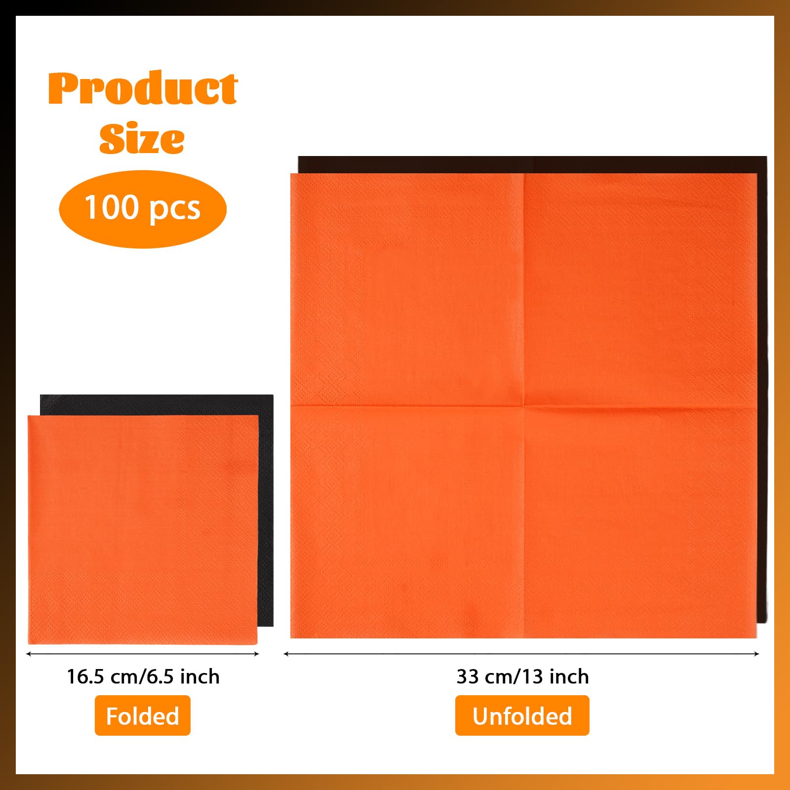 100 Pcs Orange and Black Square Party Napkins - Grencian