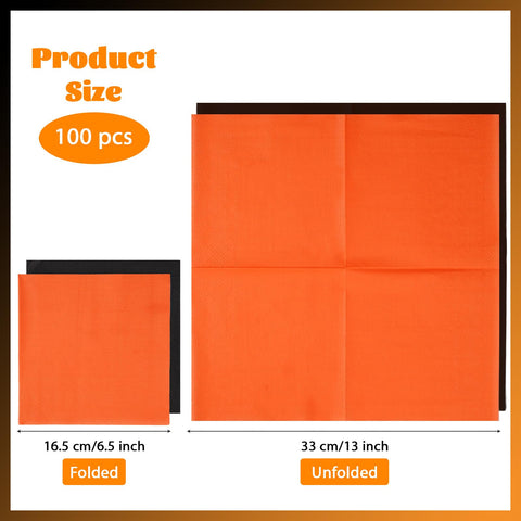 100 Pcs Orange and Black Square Party Napkins - Grencian
