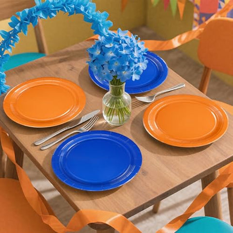 100 Pcs Orange and Blue Party Paper Plates - Grencian