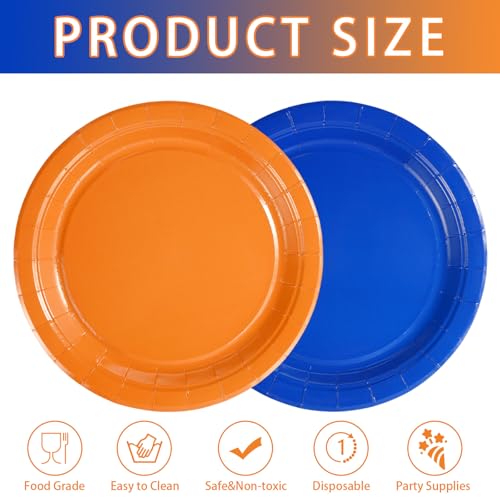 100 Pcs Orange and Blue Party Paper Plates - Grencian