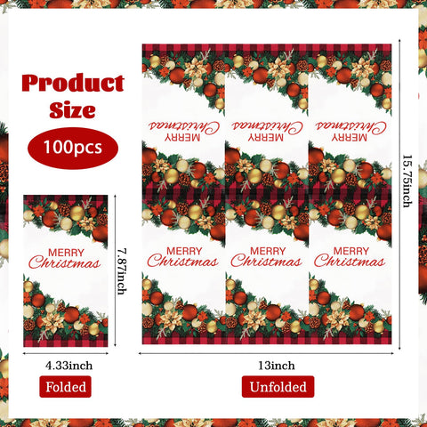 100 Pcs Paper Napkin 3 Ply Christmas Ball - Grencian