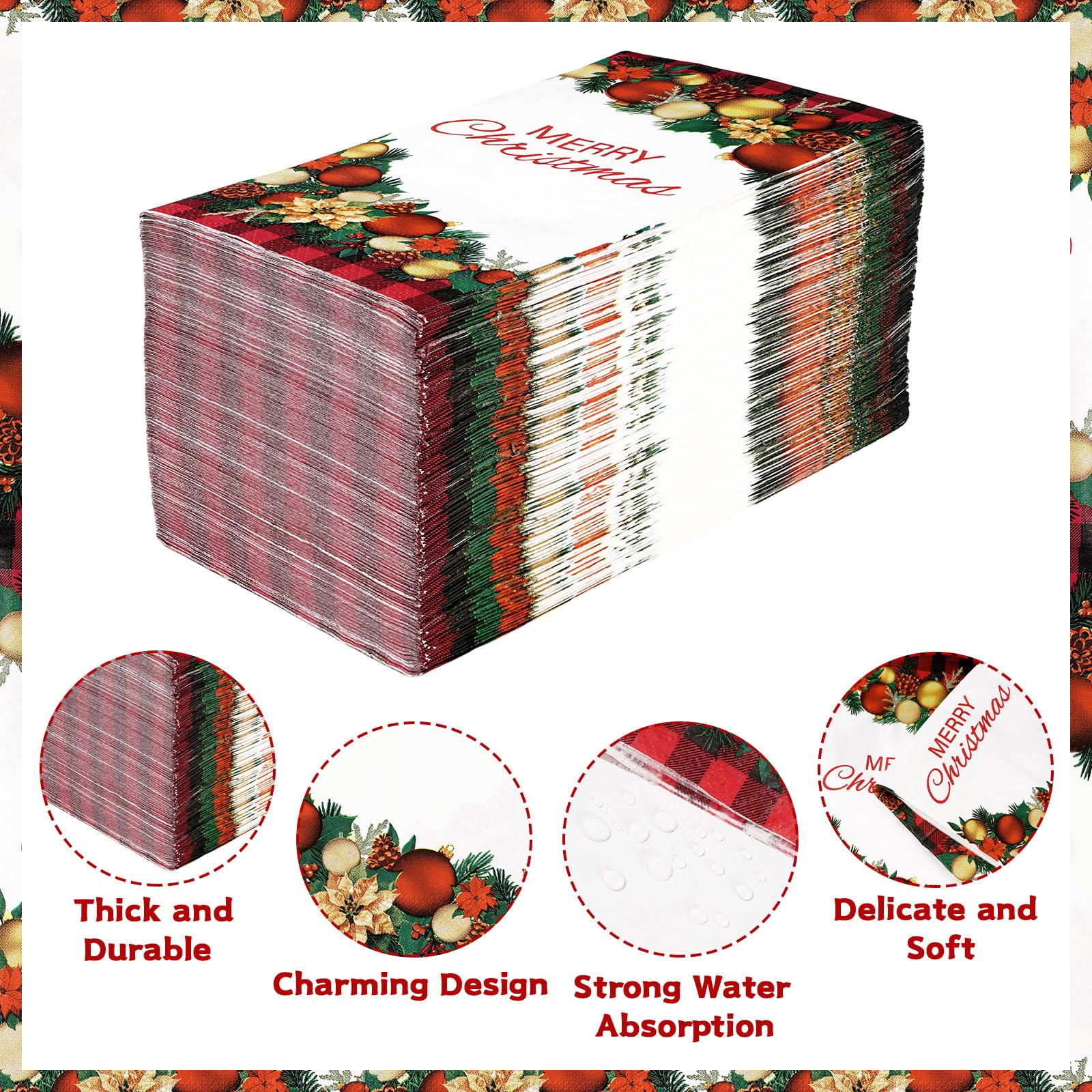 100 Pcs Paper Napkin 3 Ply Christmas Ball - Grencian