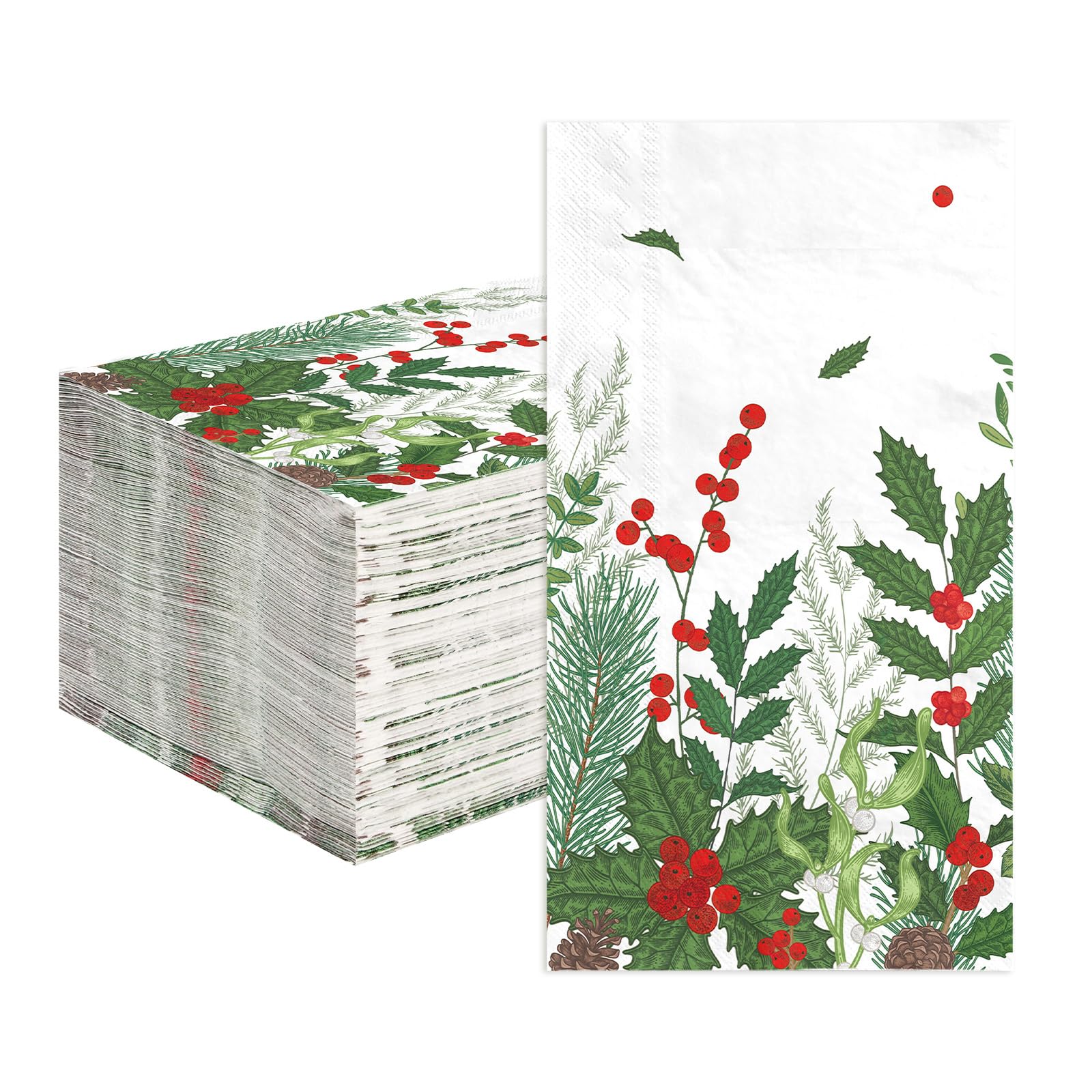 100 Pcs Paper Napkin 3 Ply Christmas Berries Pine - Grencian
