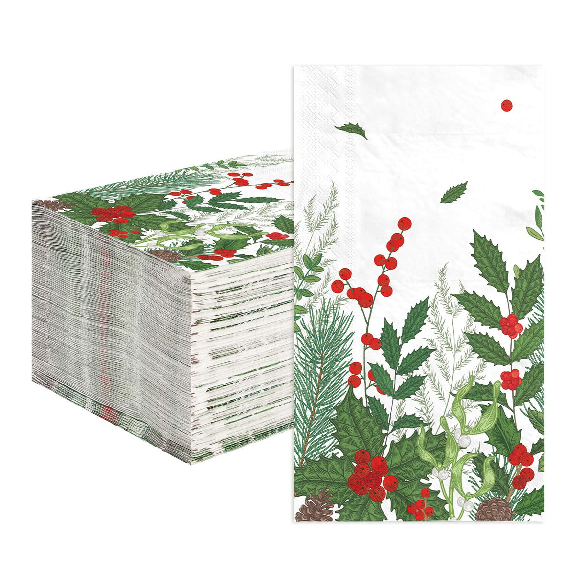 100 Pcs Paper Napkin 3 Ply Christmas Berries Pine - Grencian