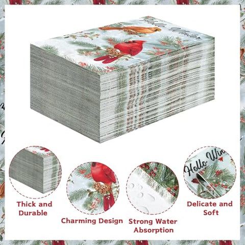 100 Pcs Paper Napkin 3 Ply Red Christmas Cardinal - Grencian