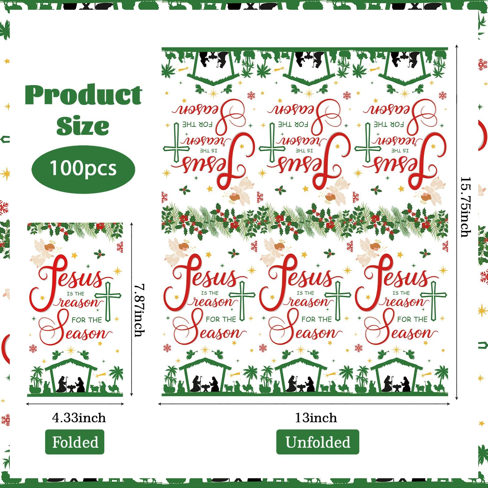 100 Pcs Paper Napkin 3 Ply Christmas Nativity - Grencian