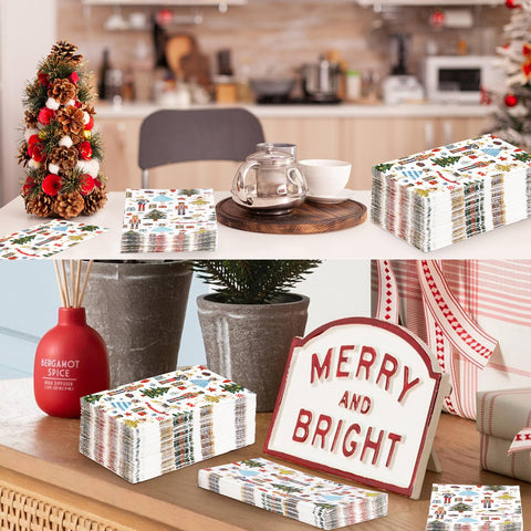 100 Pcs Paper Napkin 3 Ply Christmas Nutcracker - Grencian