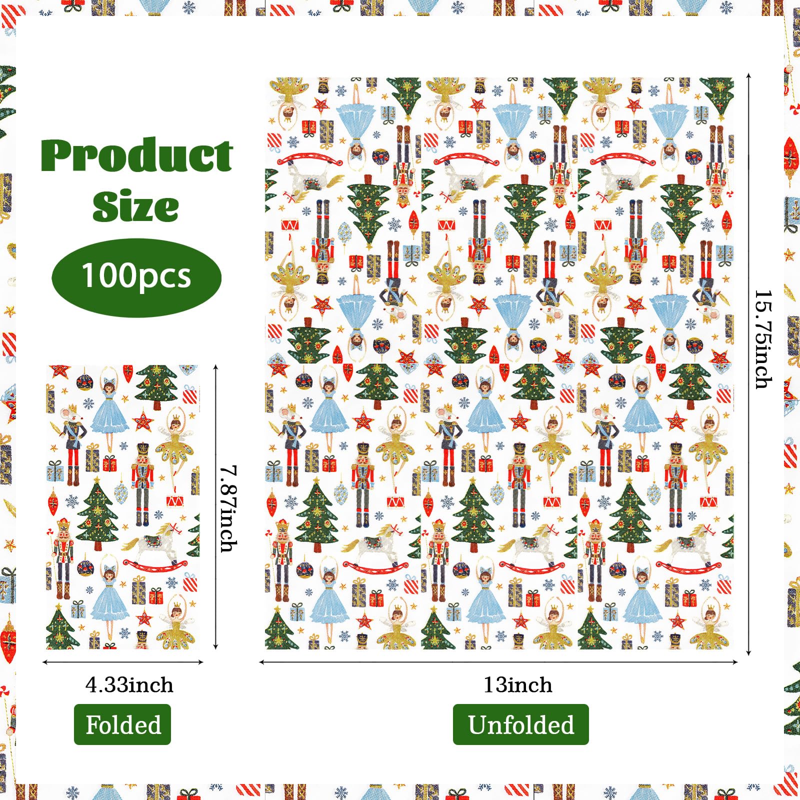 100 Pcs Paper Napkin 3 Ply Christmas Nutcracker - Grencian