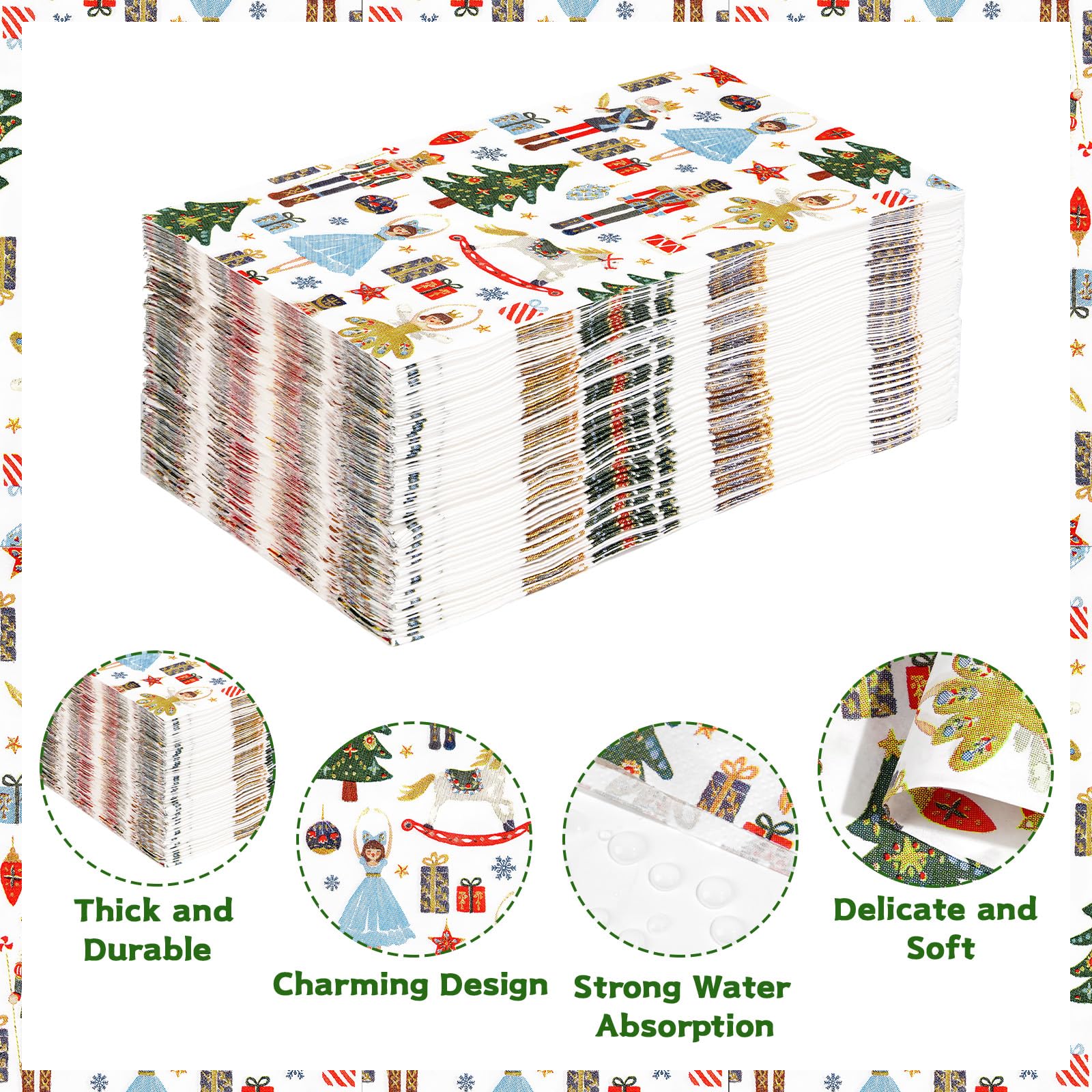 100 Pcs Paper Napkin 3 Ply Christmas Nutcracker - Grencian
