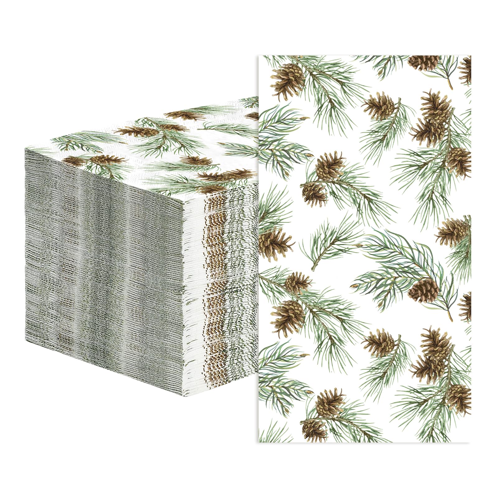 100 Pcs Paper Napkin 3 Ply Christmas Pine Cones - Grencian