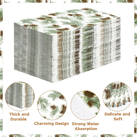 100 Pcs Paper Napkin 3 Ply Christmas Pine Cones - Grencian