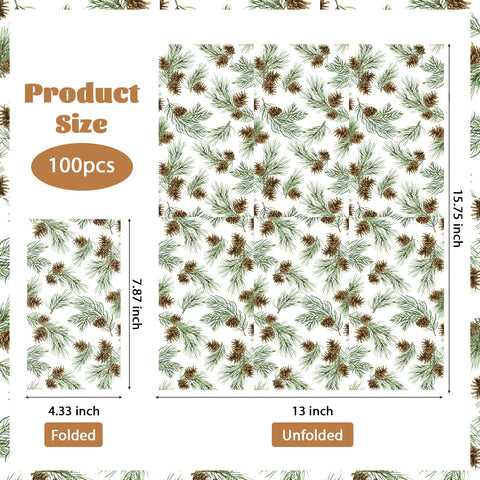 100 Pcs Paper Napkin 3 Ply Christmas Pine Cones - Grencian