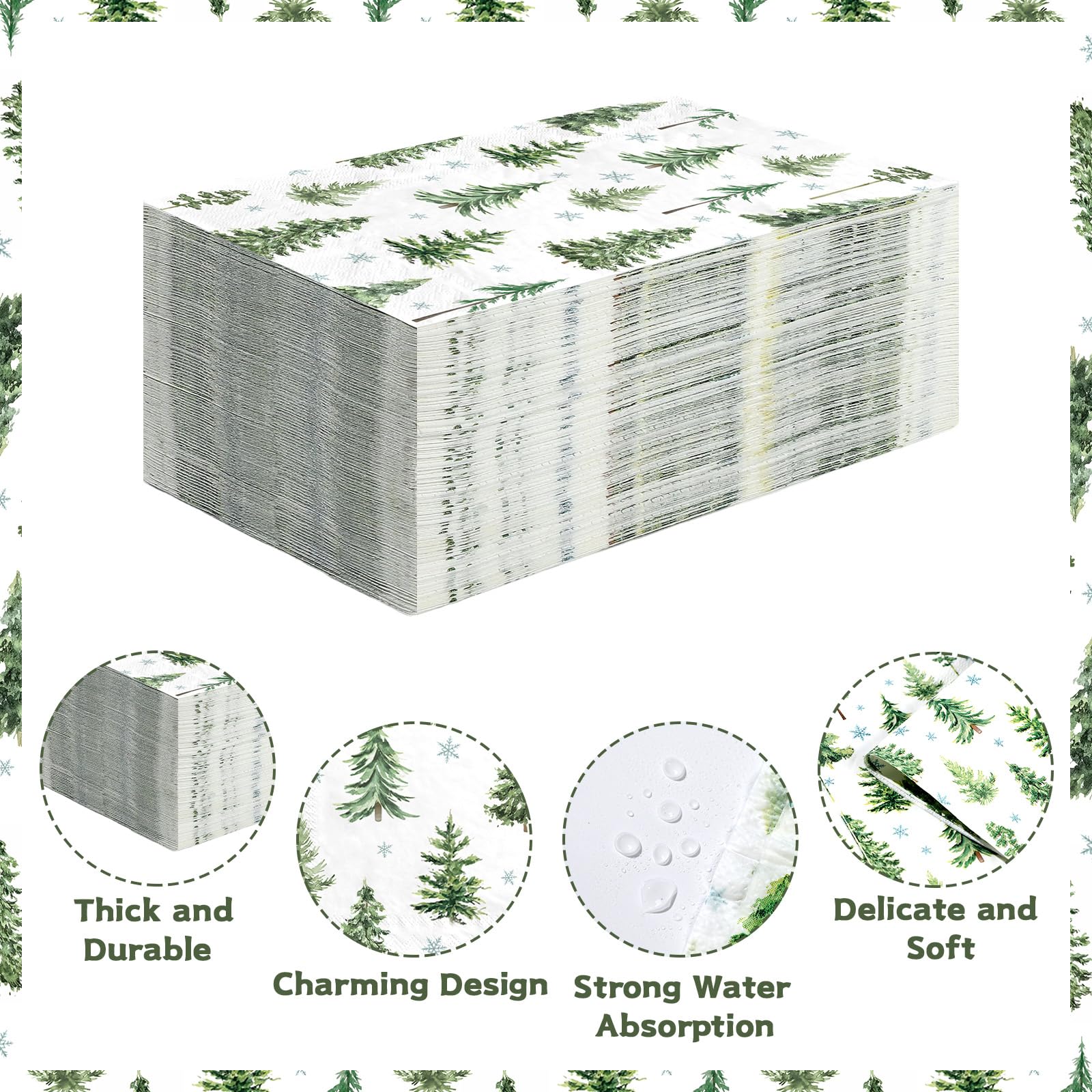 100 Pcs Paper Napkin 3 Ply Christmas Pine Tree - Grencian