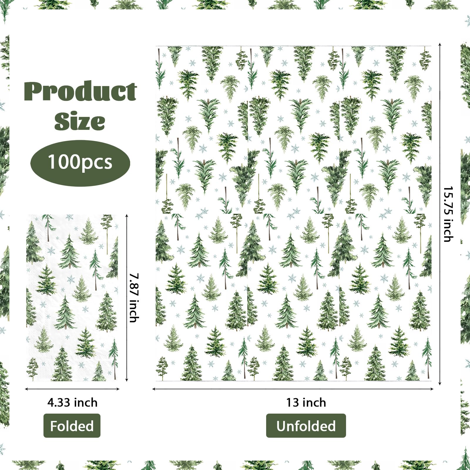 100 Pcs Paper Napkin 3 Ply Christmas Pine Tree - Grencian