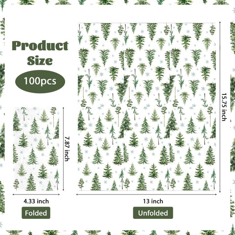 100 Pcs Paper Napkin 3 Ply Christmas Pine Tree - Grencian