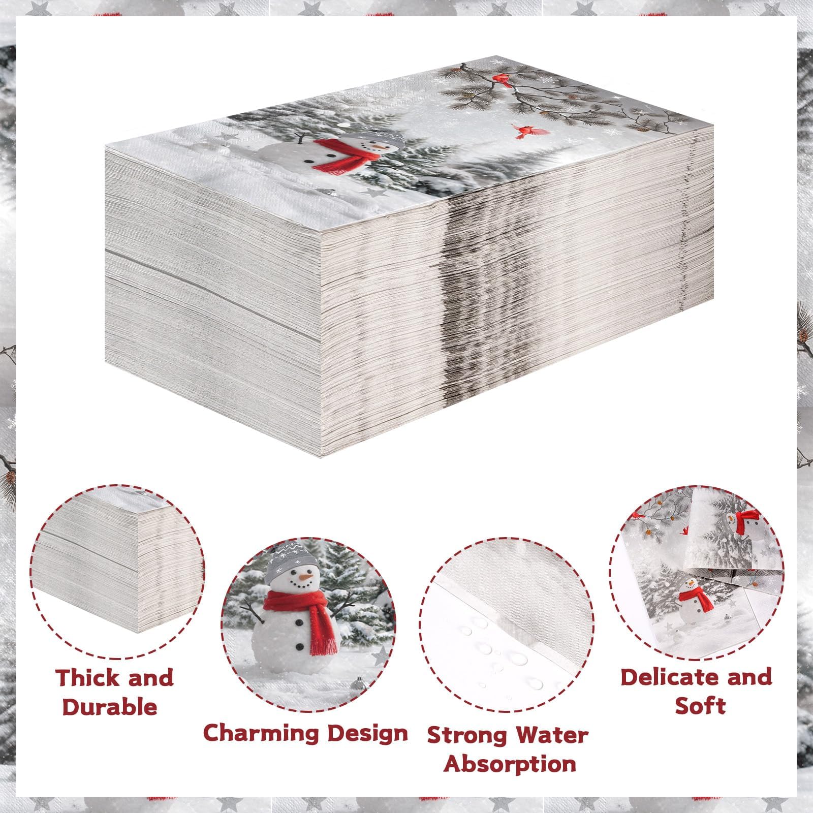 100 Pcs Paper Napkin 3 Ply Christmas Snowman - Grencian