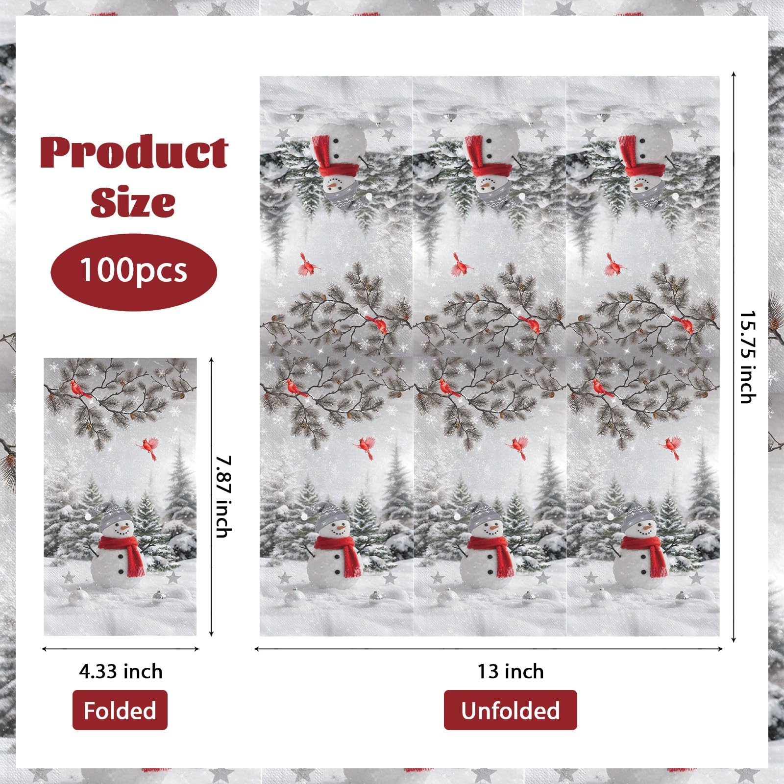 100 Pcs Paper Napkin 3 Ply Christmas Snowman - Grencian