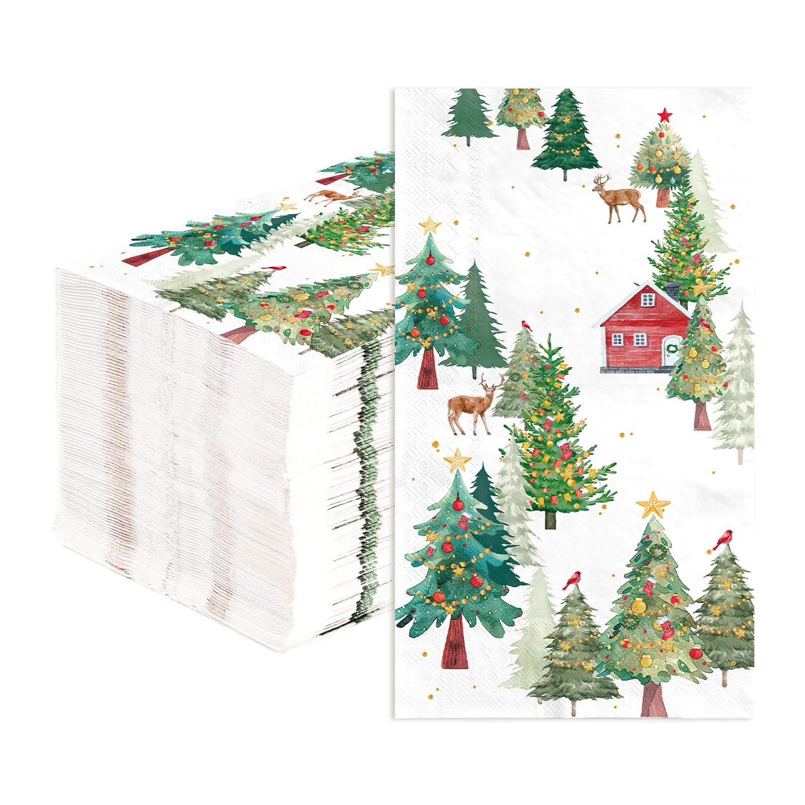 100 Pcs Paper Napkin 3 Ply Christmas Trees Reindeer - Grencian