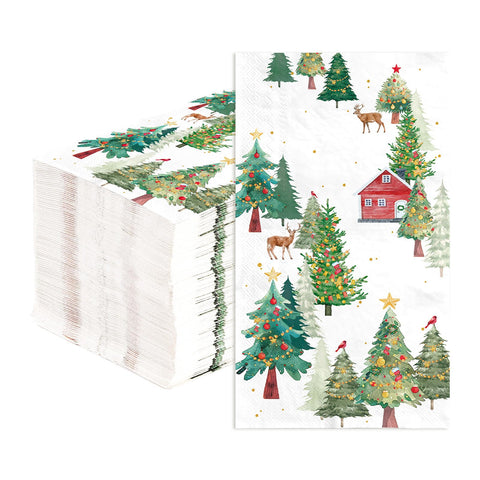 100 Pcs Paper Napkin 3 Ply Christmas Trees Reindeer - Grencian
