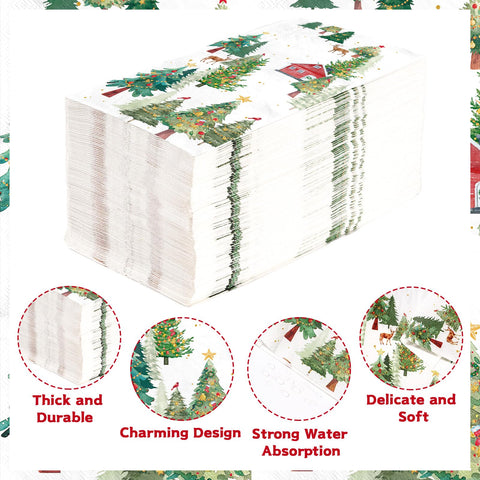 100 Pcs Paper Napkin 3 Ply Christmas Trees Reindeer - Grencian
