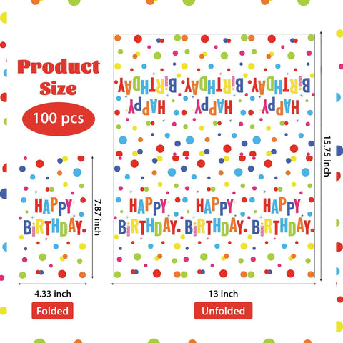 100 Pcs Paper Napkin 3 Ply Colorful Dots Birthday