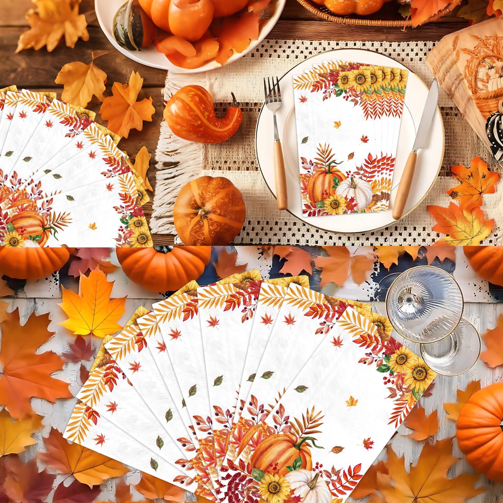 100 Pcs Paper Napkin 3 Ply Fall Thanksgiving - Grencian