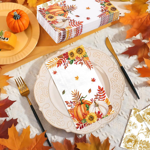 100 Pcs Paper Napkin 3 Ply Fall Thanksgiving - Grencian
