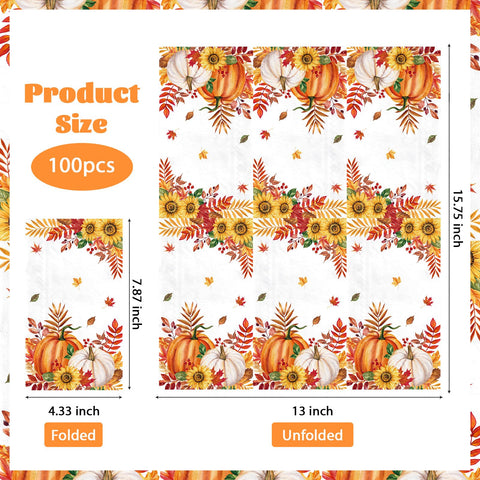 100 Pcs Paper Napkin 3 Ply Fall Thanksgiving - Grencian