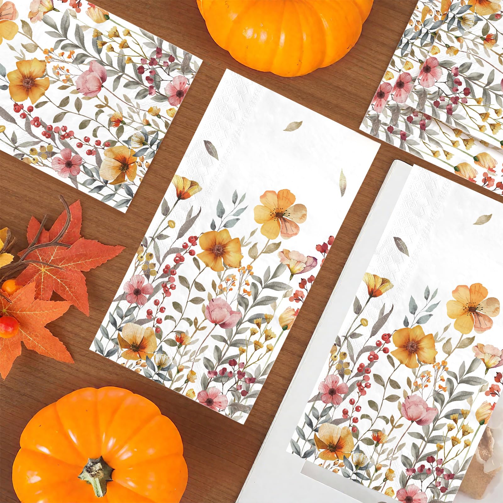 100 Pcs Paper Napkin 3 Ply Fall Wildflower - Grencian