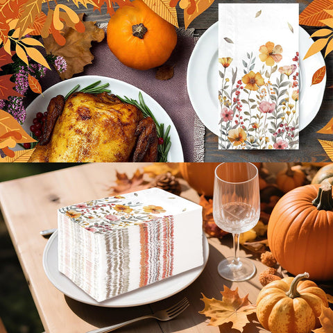 100 Pcs Paper Napkin 3 Ply Fall Wildflower - Grencian
