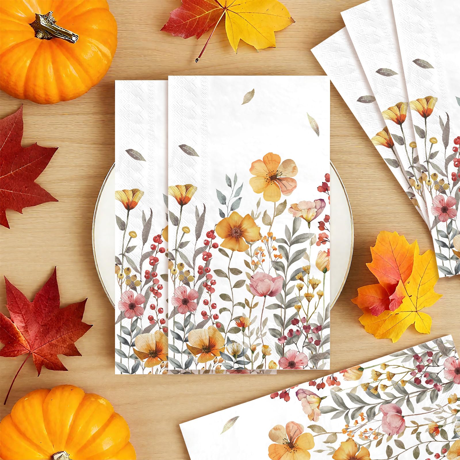 100 Pcs Paper Napkin 3 Ply Fall Wildflower - Grencian