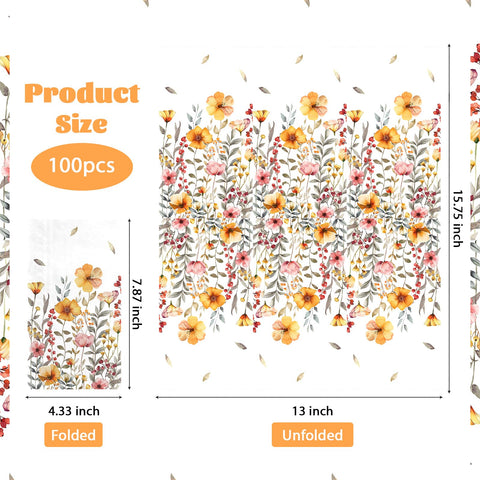 100 Pcs Paper Napkin 3 Ply Fall Wildflower - Grencian